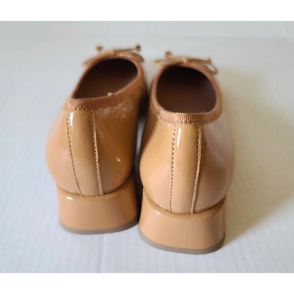 Anthropologie Bibi Lou Heeled Ballet Pumps Patent Leather Shoes Bow EU 39 Camel - Picture 6 of 9